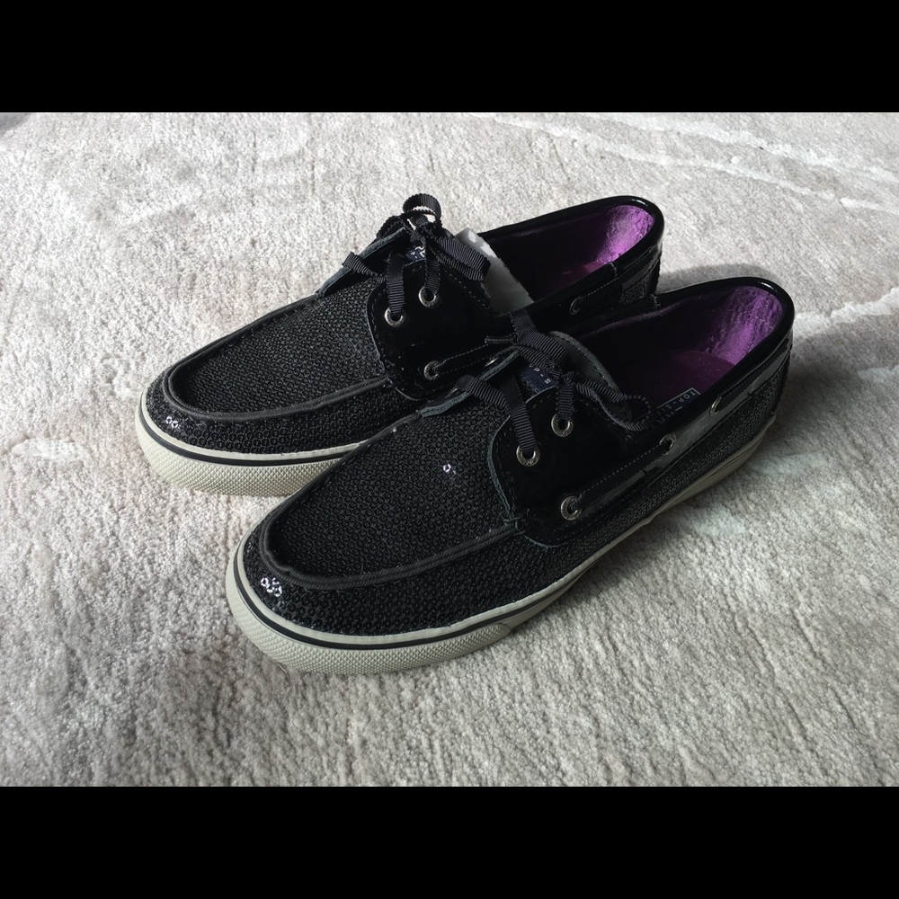 Speedy-Topsider Bahama Boat Shoe Black Patent & Sequin - Black